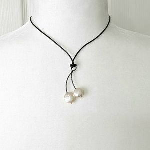 Boho Brown leather chord, mother of peal, adjustable Necklace